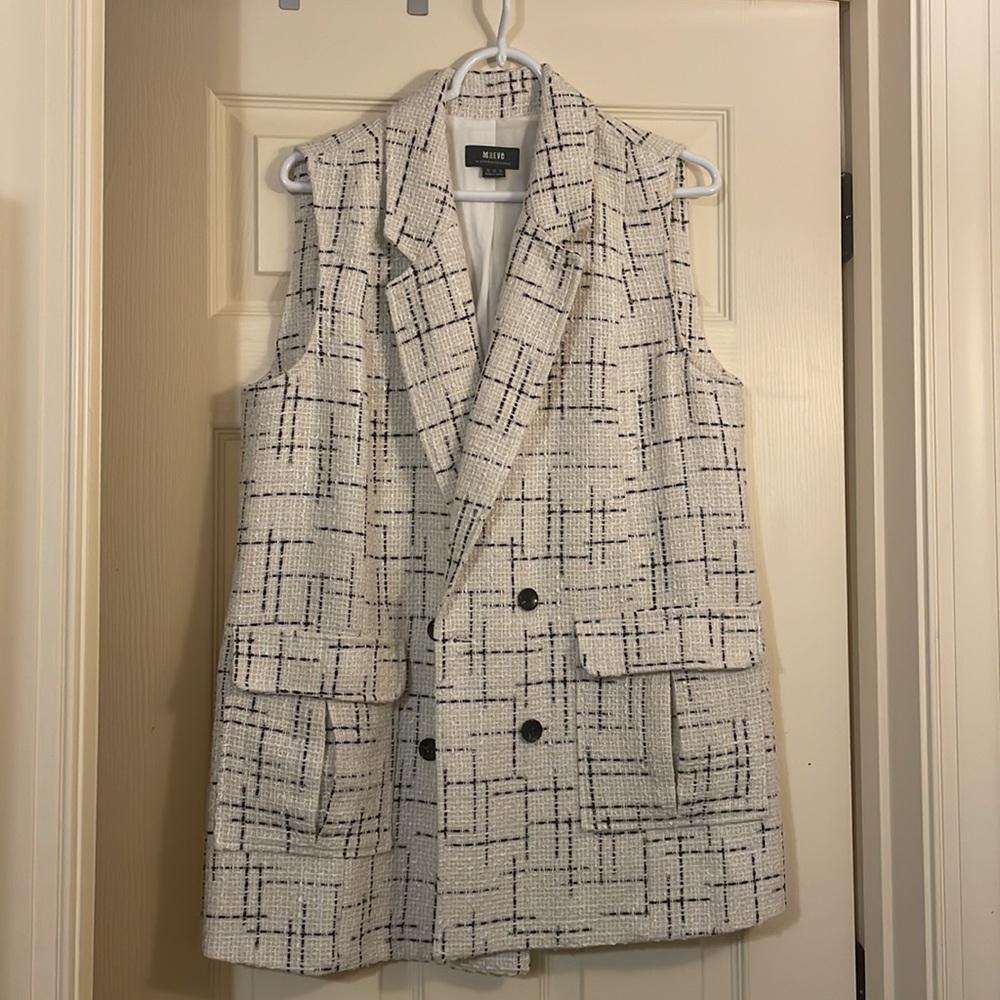 Anthropologie Maeve Tweed Vest, Black/White, 12 - Picture 6 of 11
